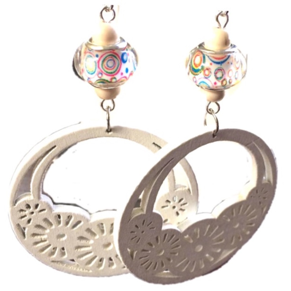 Boho White wood earrings